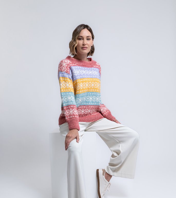 Lana Grossa PULLOVER MED MÖNSTERRÄNDER Natural Alpaca Pelo